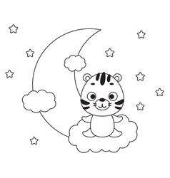 Coloring Page Cute Little Tiger Sitting On Cloud