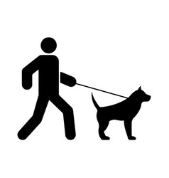 Man Walk With Dog On Leash Black Silhouette Icon