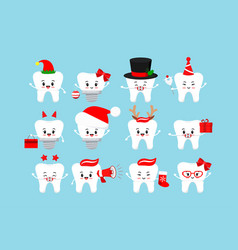 Christmas Smilling Teeth Dental Icon Set Isolated