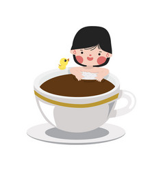 Girl Take A Bath In Cup Of Coffee Cup