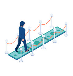 Isometric Businessman Walking On Money Carpet