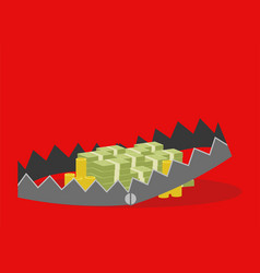 Pile Of Money In Bear Trap On Red Background