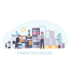 Printing House Polygraphy Colored Cartoon Concept