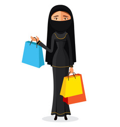 Arabic Woman With Shopping Bags Flat Cartoon