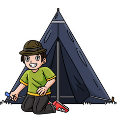 Camping Camper Setting Up Tent Cartoon Clipart