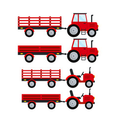 Red Farm Tractor With Open Trailer Icon Set