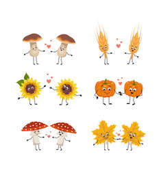 Set Of Autumn People Made Leaves Fly Agaric