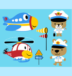 Set Cartoon Of Air Transportation With Cute Bear