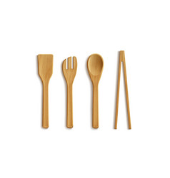 3d Realistic Wooden Spoon And Fork Kitchen Cutlery