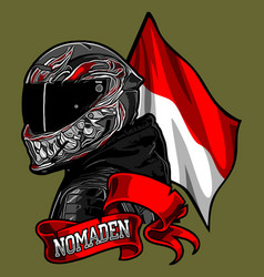 Bikers Wearing Helmets With Indonesia Flags