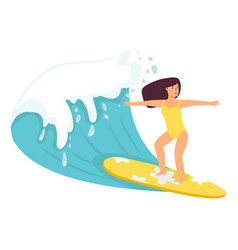 Cute Girl Surfing Big Wave Cartoon