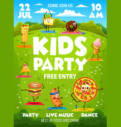 Kids Party Flyer Cartoon Funny Fast Food On Yoga