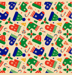 Retro Christmas Pattern With Winter Clothes Hats