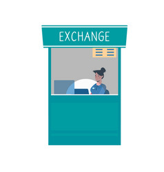 Currency Exchange Point Cashier Girl Helps Change