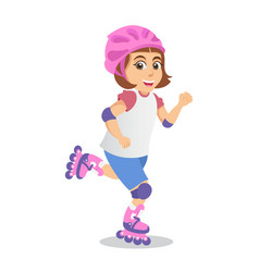 Cute Cartoon Little Girl Roller Blading Isolated