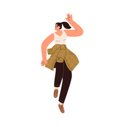 Happy Young Person In Earbuds Dancing To Music