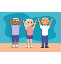 Interracial Old People Practicing Exercise Active