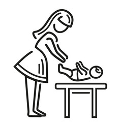 Mother Changing Diaper Baby Child Room Line Icon