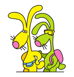 Friends Green And Yellow Rabbits Travel Together