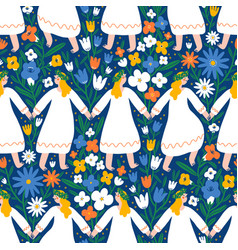 Midsummer Dancing Girls In Flower Field Seamless