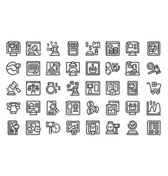 Online Auction Icons Set Outline House Bid