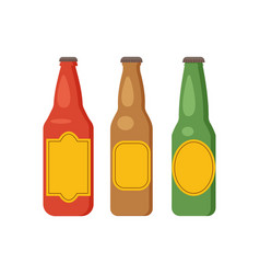 Red Green And Brown Beer Bottles Set Isolated