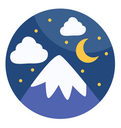 Snowy Mountain At Night On A White Background