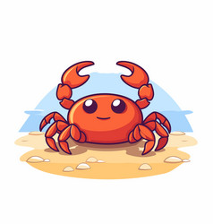 Cute Cartoon Red Crab On The Beach Isolated