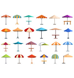 Outdoor Cafe Umbrella Icons Set Cartoon