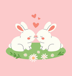 Two Rabbitts In Love Sitting Together