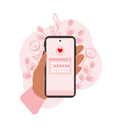 Female Hands Holding Phone With Menstrual Calendar