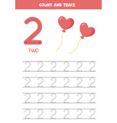 Tracing Number Two Preschool Worksheet With Cute