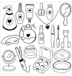 Doodle Of Cosmetic And Make Up Tools Such As