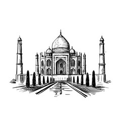 Taj Mahal Hand Drawn Palace India Sketch