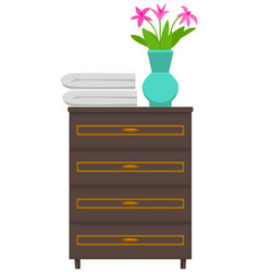 Wooden Commode Bedside Table Flower In Vase