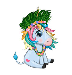 Cute Cartoon Unicorn Dressed As A Hula Dancer