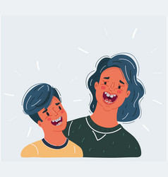 Happy Laughing Mother And Son Portrait Cartoon