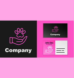 Pink Line Hands With Animals Footprint Icon