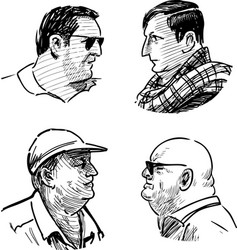 Sketches Faces Various Casual Mature Men