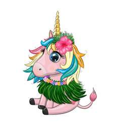 Cute Cartoon Unicorn Dressed As A Hula Dancer