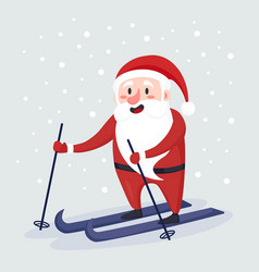 Santa Claus Skiing And Hurry To Christmas Holiday