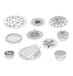 Central Asian Food Cuisine Dishes Set