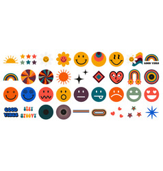 Set Of Icons In Retro Groovy Style