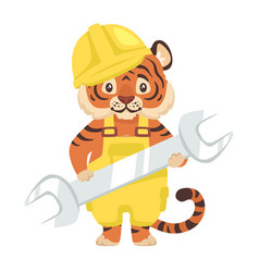 Cute Tiger In Workwear Holding Wrench