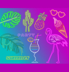 Neon Flamingo Cocktails And Palm Leaves Summer