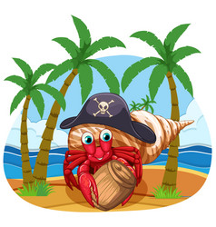 Cute Hermit Crab Cartoon Character At The Beach