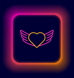 Glowing Neon Line Heart With Wings Icon Isolated