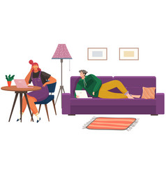 Young Man And Woman Are Sitting On Couch Daily