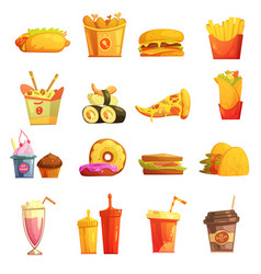 Fast Food Retro Cartoon Icons Set