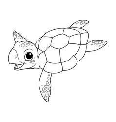 Little Sea Turtle Cartoon Animal Bw